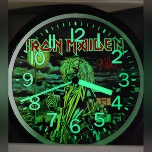 Iron Maiden Heavy Metal Glow In The Dark Wall Clock New!
